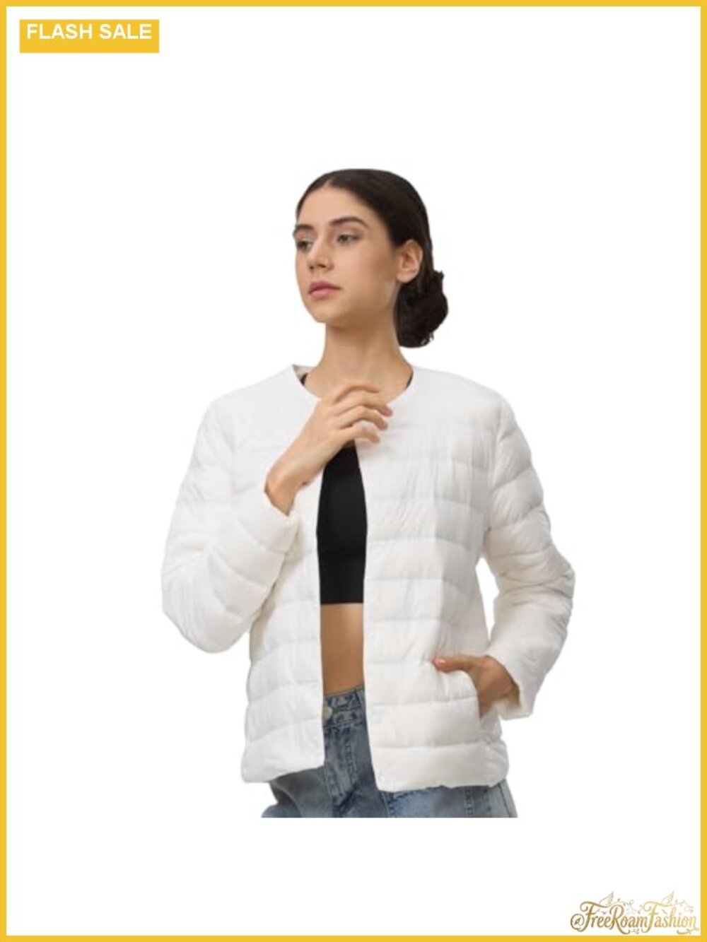 Lightweight Collarless Quilted Puffer Jacket Packable Button Front Coat